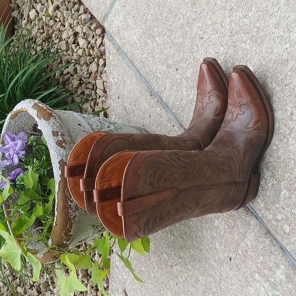 Lucchese Brown Cowboy Boots with Decorative Stitching Size 9.5 - Picture 15 of 16
